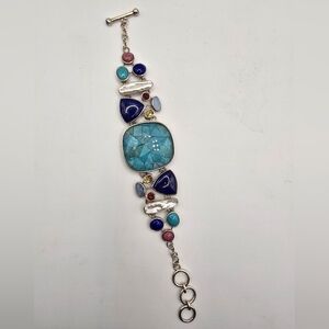 Designer Whitney Kelly 925 Sterling Silver Multi-Gemstone Toggle Bracelet – 8"